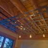 Revamp rustic cabin interior basketweave metal cloud hanging lights close up